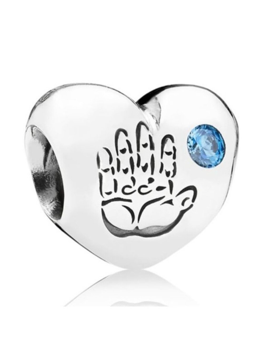 Pandora Retired Sterling Silver Baby Boy Heart Charm w/ Blue Zirconia- 791281czb
